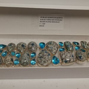 K2 BLUE AZURITE IN QUARTZ BLUE TOPAZ 925 STERLING SILVER PLATED BRACELET
